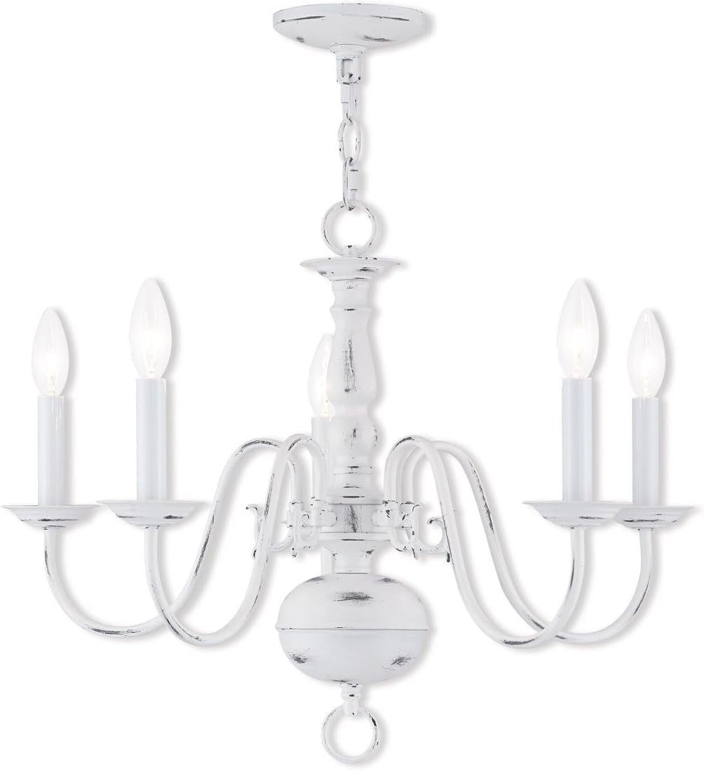 Antique White Steel 5-Light Candle Chandelier