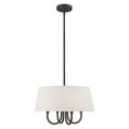 thumbnail image 1 of Livex Lighting  Belclaire 4-Light Oatmeal Shade Pendant Chandelier - 18"Dia. x 19.5"-49.5"Adj. H - 18"Dia. x 19.5"-49.5"Adj. H English Bronze Matte, 1 of 5