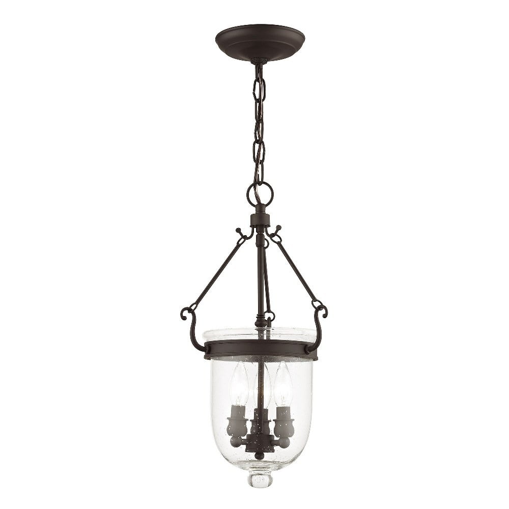 Bronze Seeded Glass 3-Light Indoor/Outdoor Bell Jar Lantern
