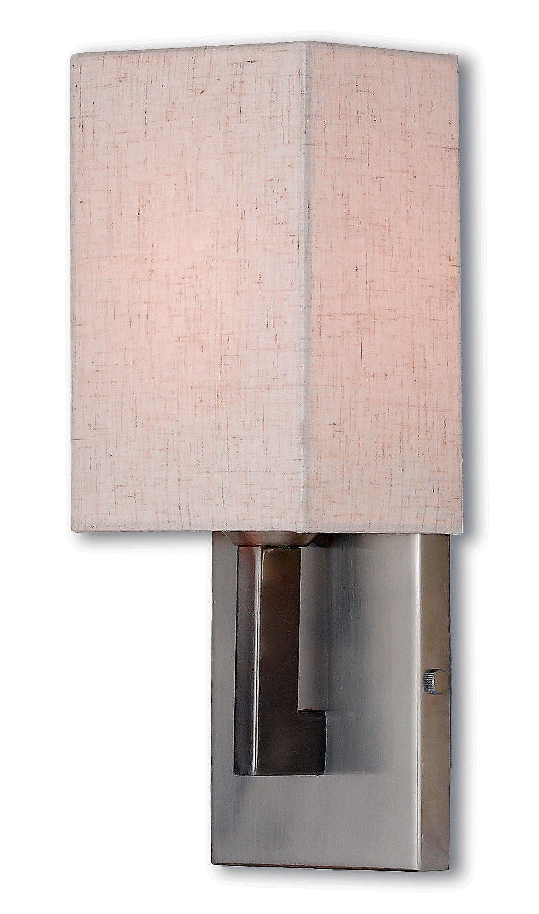 Meridian Brushed Nickel Dimmable 1-Light Wall Sconce with Oatmeal Shade