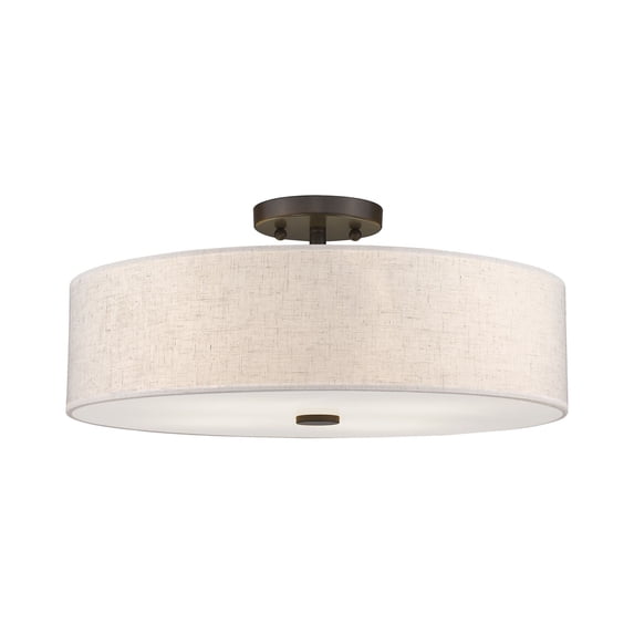 Livex Lighting Meridian 8" 4-Light Metal & Fabric Semi Flush in English Bronze