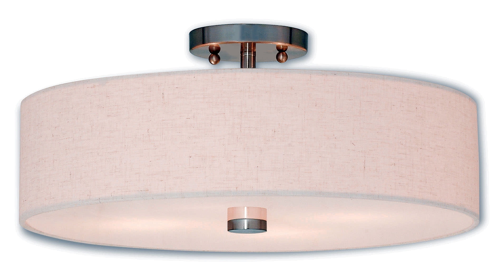 Elegant Brushed Nickel 4-Light Semi-Flush Mount with Oatmeal Fabric Shade
