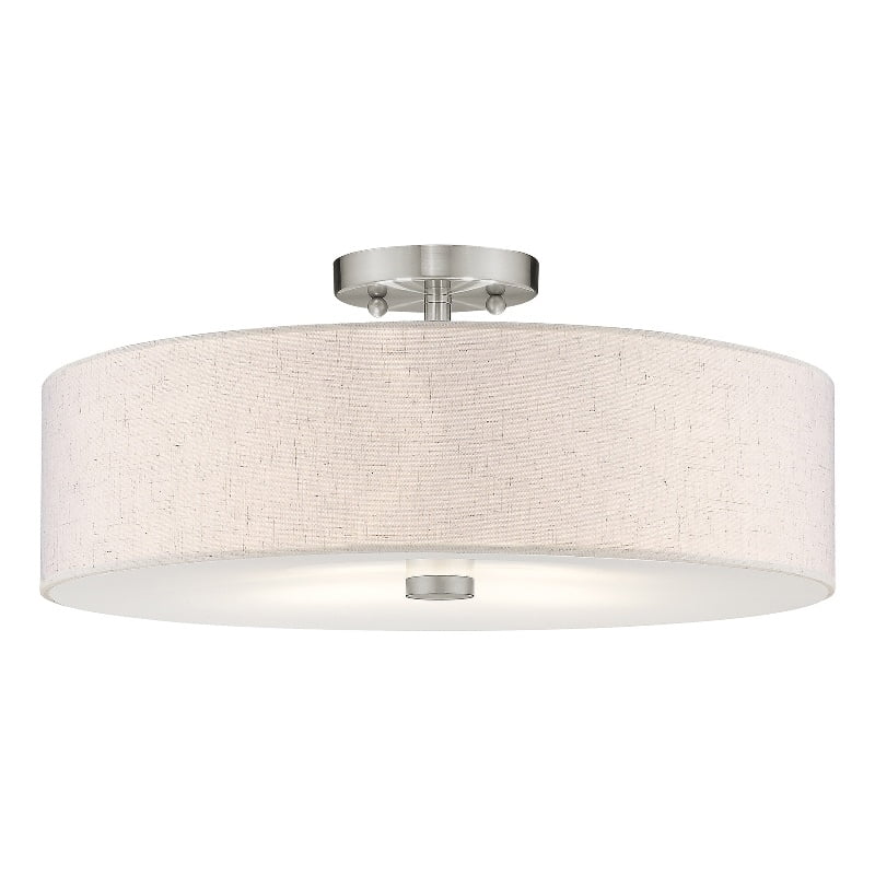 Elegant Brushed Nickel 4-Light Semi-Flush Mount with Oatmeal Fabric Shade
