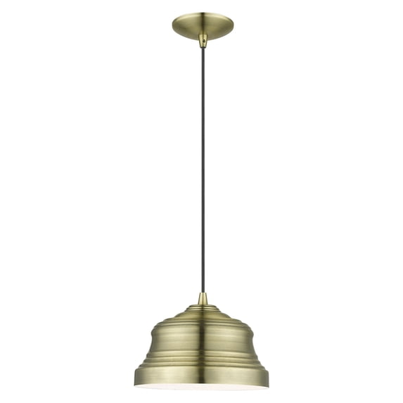 55902-01-Livex Lighting-Endicott - 1 Light Bell Pendant In Industrial Style-13 Inches Tall and 10 Inches Wide-Antique Brass Finish -Traditional