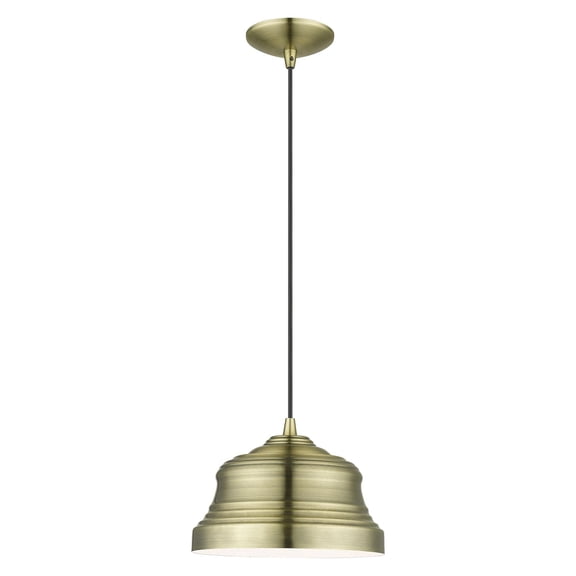 55902-01-Livex Lighting-Endicott - 1 Light Bell Pendant In Industrial Style-13 Inches Tall and 10 Inches Wide-Antique Brass Finish    -Traditional