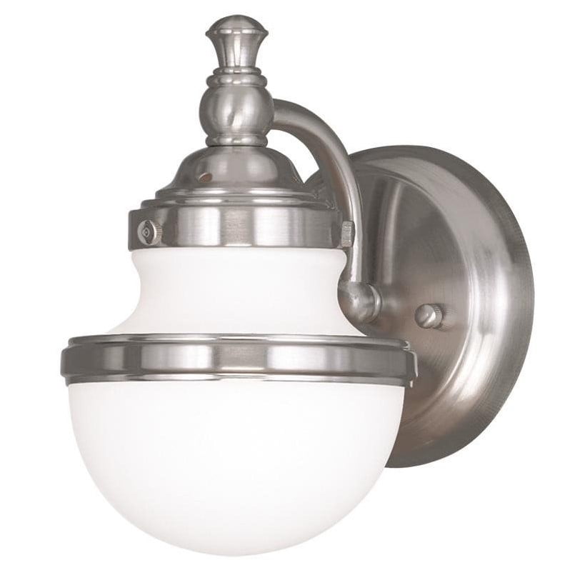 Oldwick Brushed Nickel 1-Light Wall Sconce with Satin Opal White Glass
