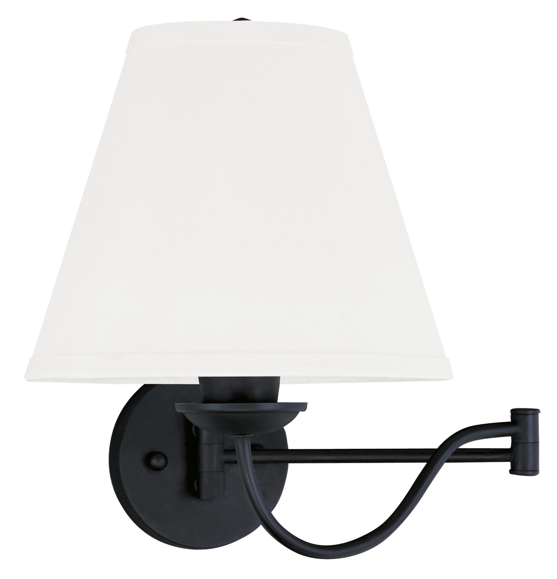 Adjustable Black Stainless Steel Swing Arm Wall Sconce with Off-White Linen Shade