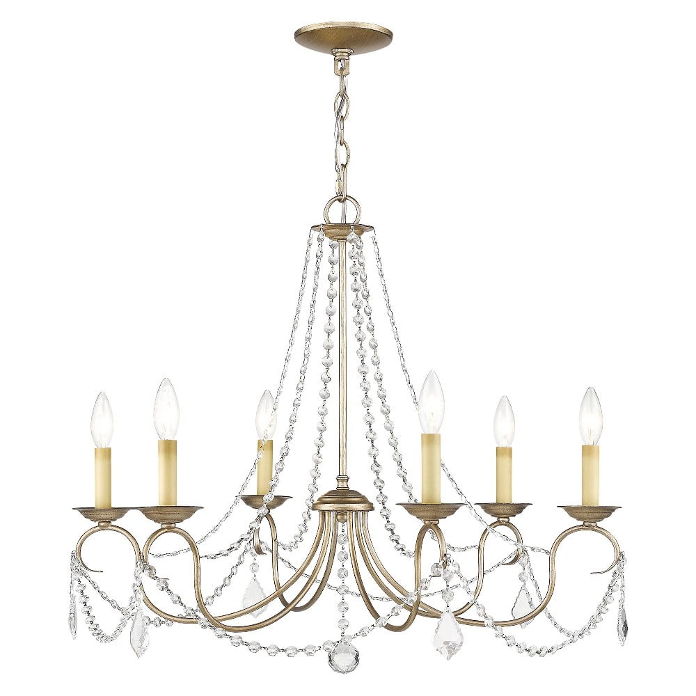 Antique Silver Leaf 6-Light Crystal Candelabra Chandelier