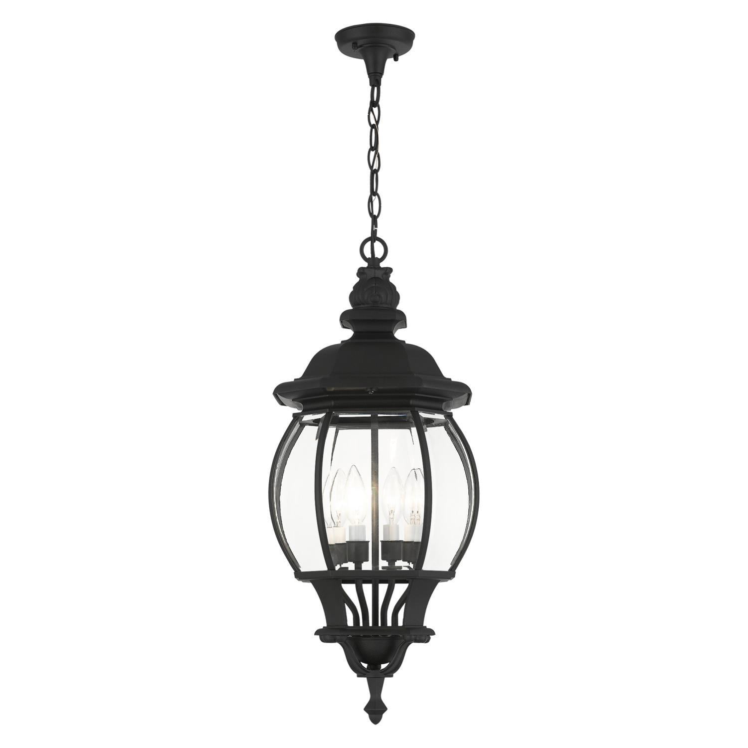 Frontenac Textured Black Outdoor Pendant Lantern with Clear Beveled Glass