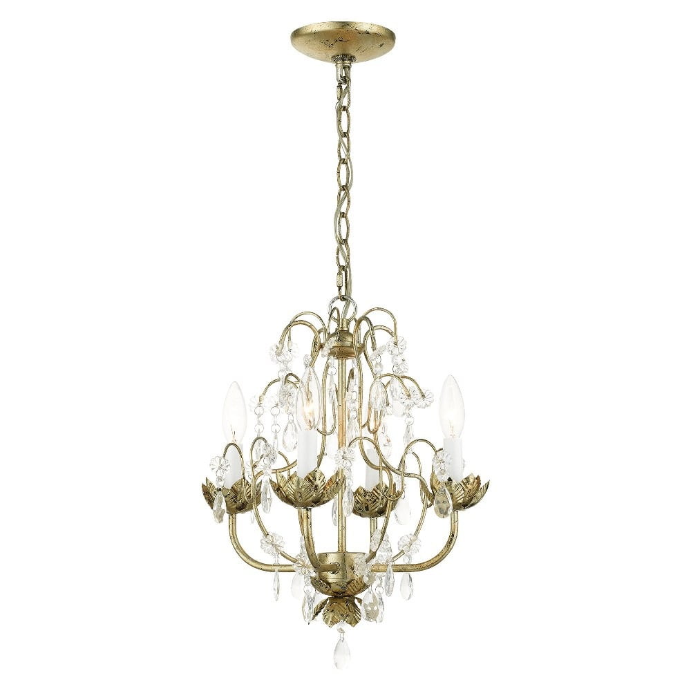 Winter Gold Mini 4-Light Chandelier with Clear Crystal Accents