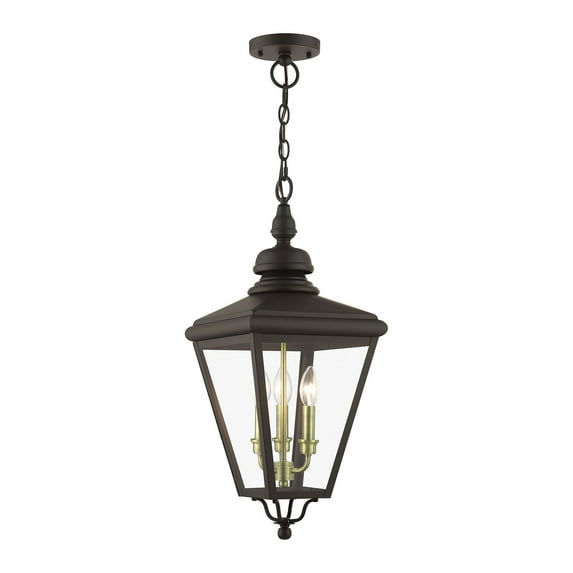 27377-07-Livex Lighting-Adams - 3 Light Large Outdoor Pendant In Traditional Style-25.25 Inches Tall and 10.63 Inches Wide-Bronze/Antique Brass Finish