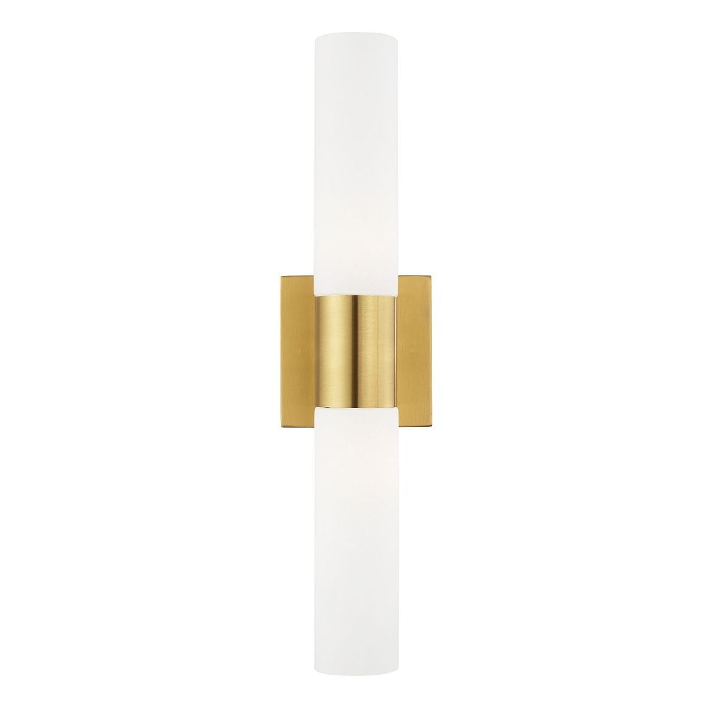 Satin Brass 2-Light Vanity with Opal Glass Shades