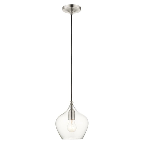 Livex Lighting Aldrich 1-Light Metal & Glass Single Pendant in Brushed Nickel