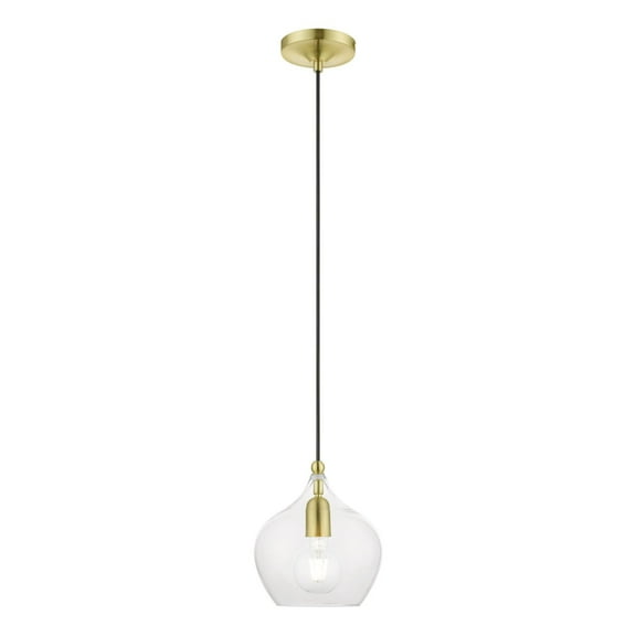 49088-12 Livex Lighting Aldrich - 1 Light Pendant In Transitional Style-15 Inches Tall and 8 Inches Wide-Satin Brass/Polished Brass Finish