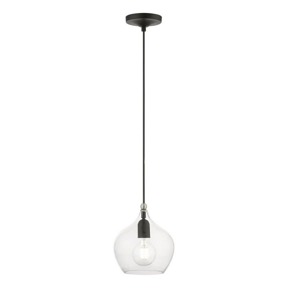 49088-04 Livex Lighting Aldrich - 1 Light Pendant In Transitional Style-15 Inches Tall and 8 Inches Wide-Black/Brushed Nickel Finish    -Traditional