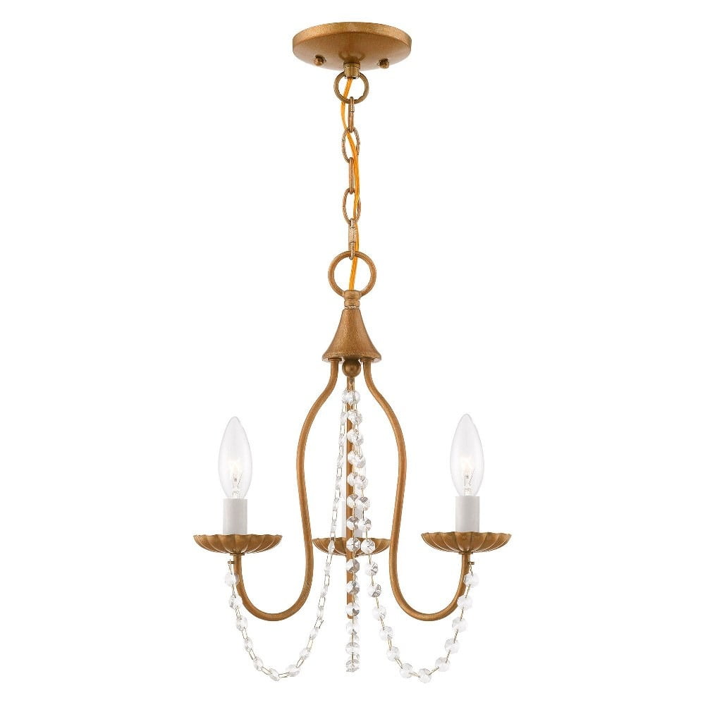 Antique Gold Leaf Mini Crystal Chandelier with 3 Lights