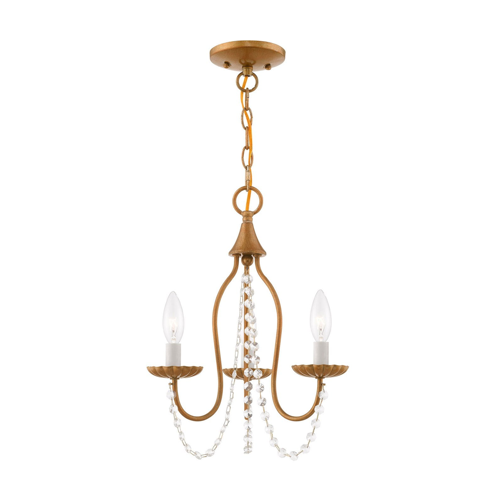 Antique Gold Leaf Mini Crystal Chandelier with 3 Lights