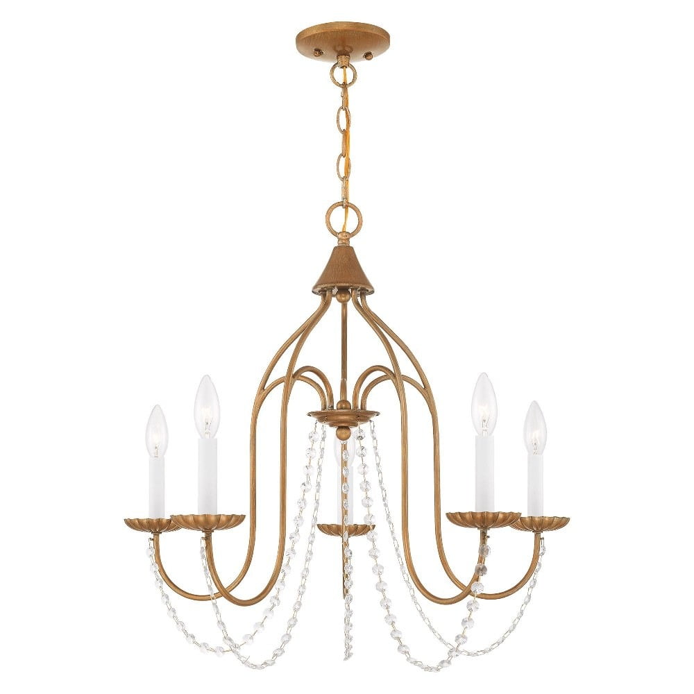 Antique Gold Leaf 5-Light Chandelier with Crystal Trim