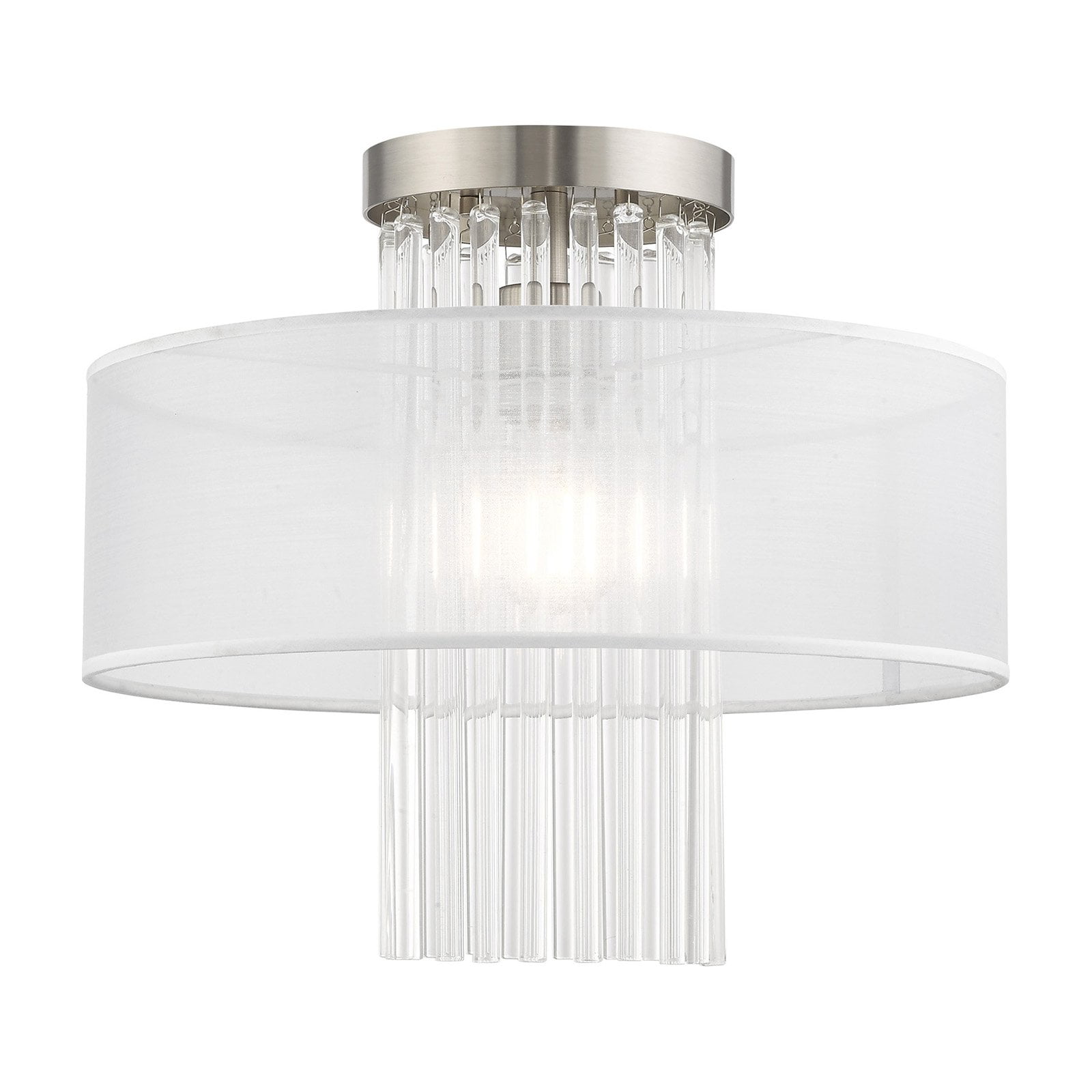 Brushed Nickel Crystal Drum Indoor/Outdoor LED Flush Mount