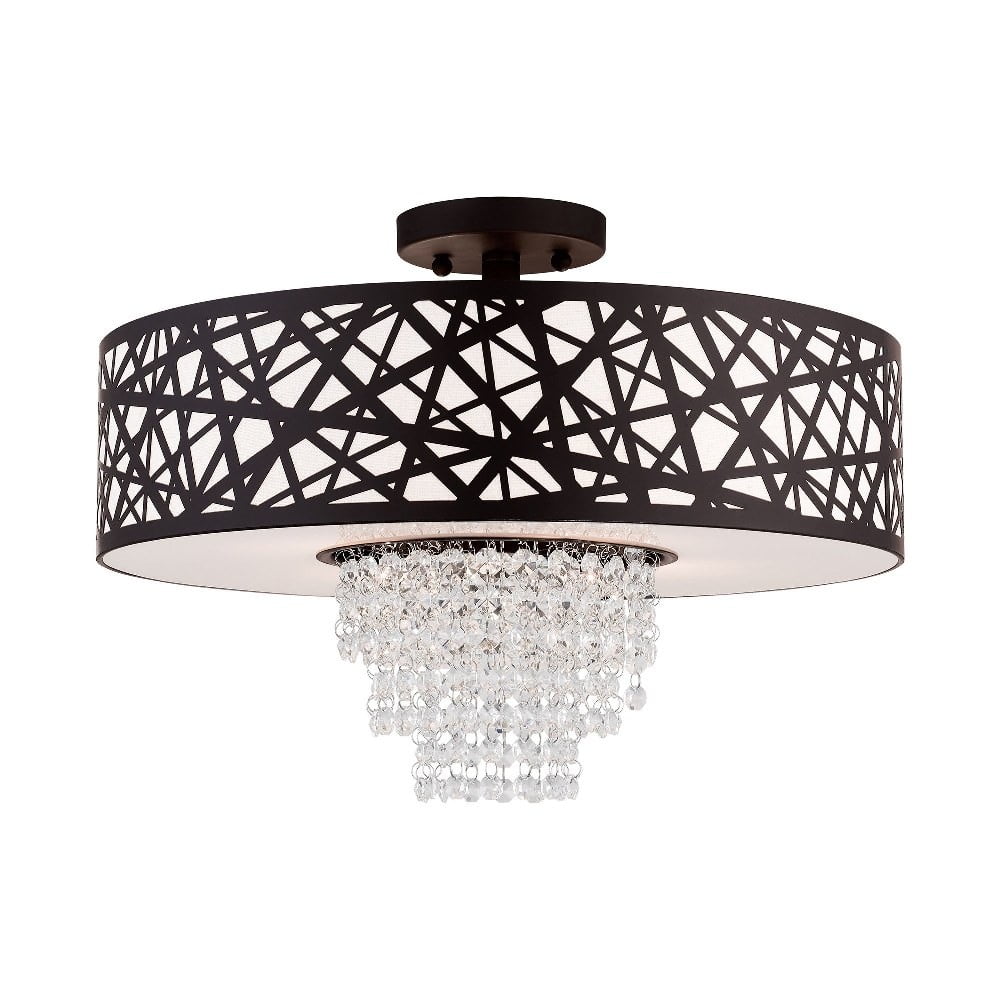 Bronze Nest-Inspired 4-Light Semi-Flush Drum with Crystal Accents
