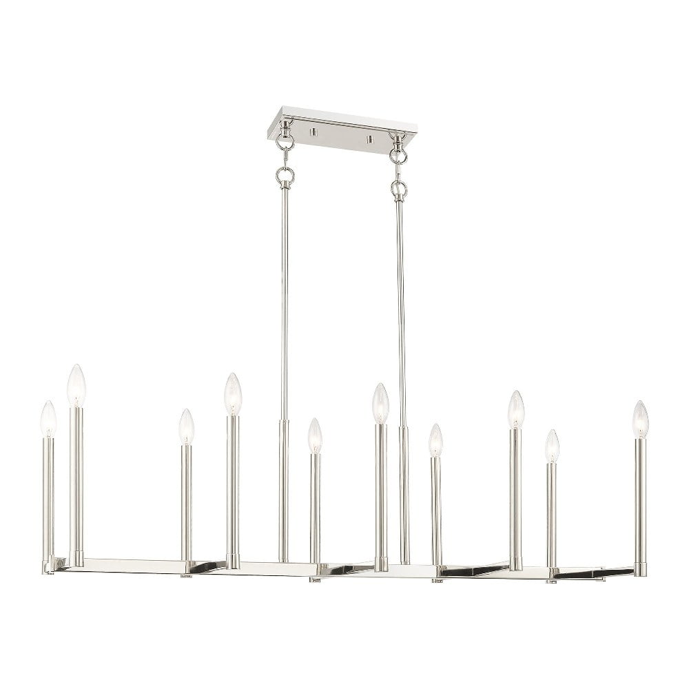 Polished Nickel 10-Light Linear Chandelier with Tall Candle Sleeves