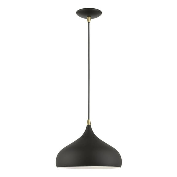 41172-14 Livex Lighting Amador - 1 Light Pendant In Transitional Style-15 Inches Tall and 11.75 Inches Wide-Textured Black/Antique Brass Finish