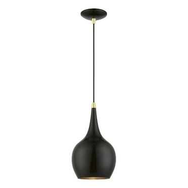 49016-68-Livex Lighting-Andes - 1 Light Mini Pendant In Urban Style-19.5 Inches Tall and 7.75 Inches Wide-Shiny Black/Polished Brass Finish