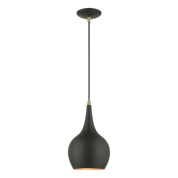49016-04 Livex Lighting Andes - 1 Light Mini Pendant In Urban Style-19.5 Inches Tall and 7.75 Inches Wide-Black/Antique Brass Finish    -Traditional