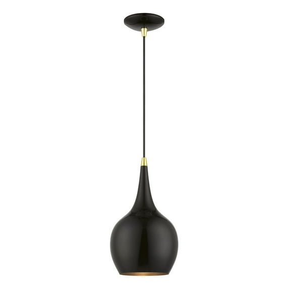 49016-68 Livex Lighting Andes - 1 Light Mini Pendant In Urban Style-19.5 Inches Tall and 7.75 Inches Wide-Shiny Black/Polished Brass Finish