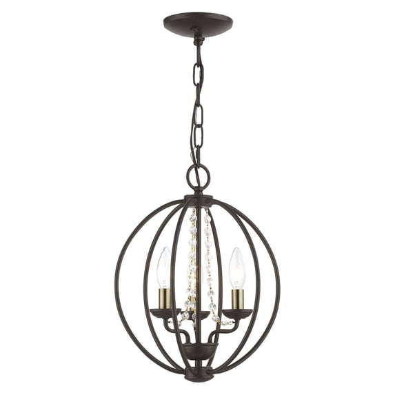 40913-07 Livex Lighting Arabella - 3 Light Globe Convertible Mini Chandelier In Shabby Chic Style-15.5 Inches Tall and 12 Inches Wide-Bronze/Antique