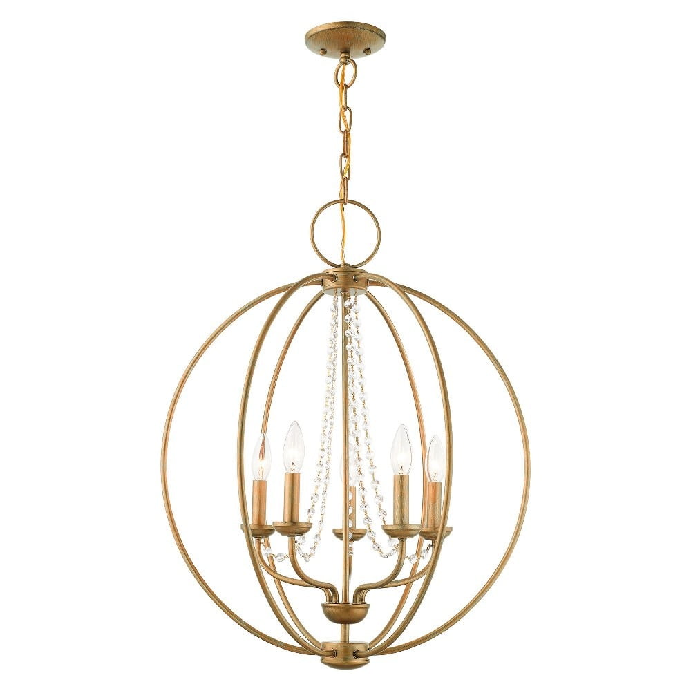 Antique Gold Leaf Crystal 5-Light Globe Chandelier