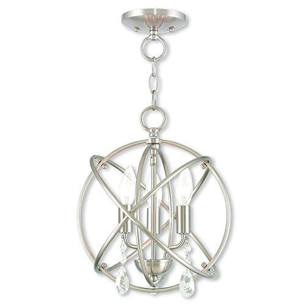 Elegant Mini 3-Light Brushed Nickel Chandelier with Clear Crystal Accents