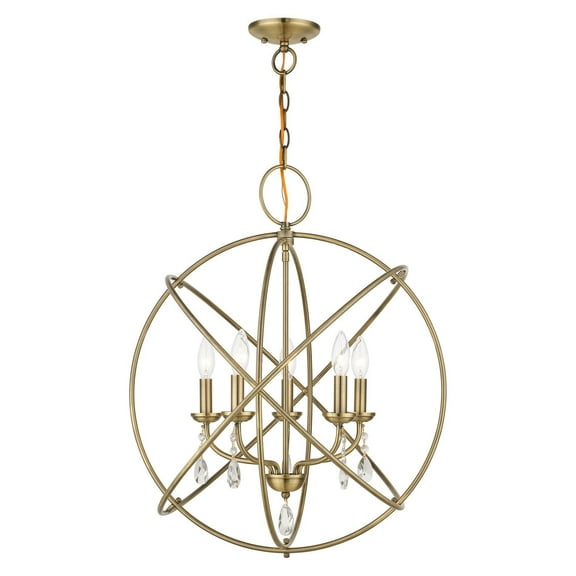 40905-01 Livex Lighting Aria - 5 Light Chandelier in Glam Style - 23.5 Inches wide by 26.5 Inches high-Antique Brass Finish -Traditional