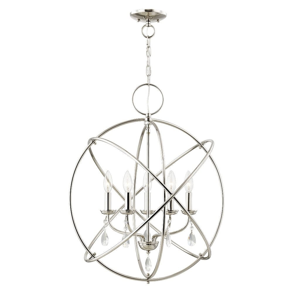 Polished Nickel Mini Chandelier with Clear Crystal Accents