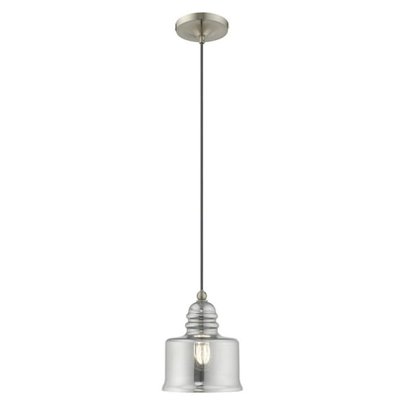 Livex Lighting  Art Glass 1-Light Brushed Nickel Mini Pendant - 6.75"Dia. x 9.5"-80"Adj. H
