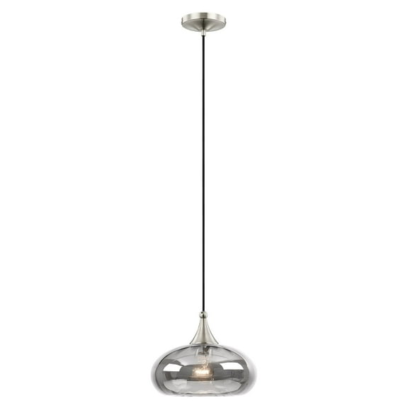 Livex Lighting 11" 1-Light Smoke Glass & Metal Single Pendant in Brushed Nickel