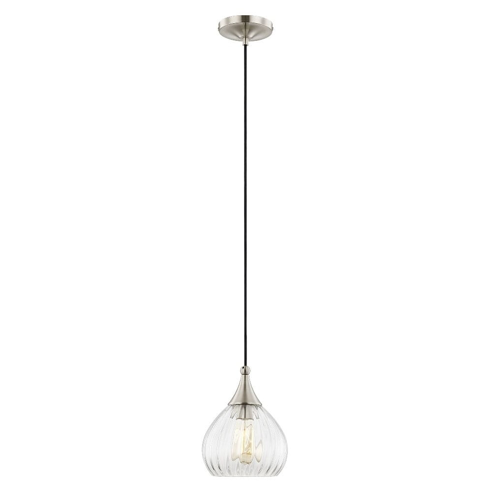Contemporary Brushed Nickel 1-Light Mini Pendant with Clear Glass