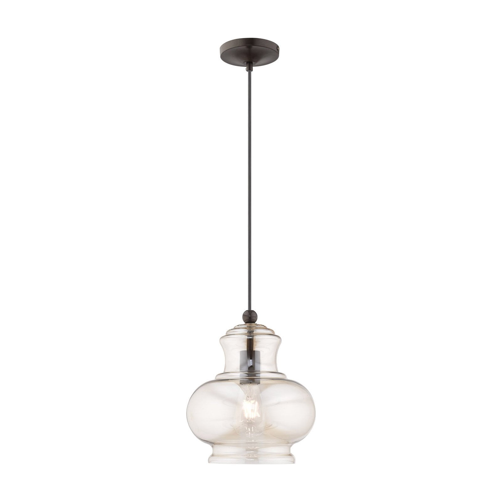 English Bronze & Champagne Glass 9" Mini Pendant Light
