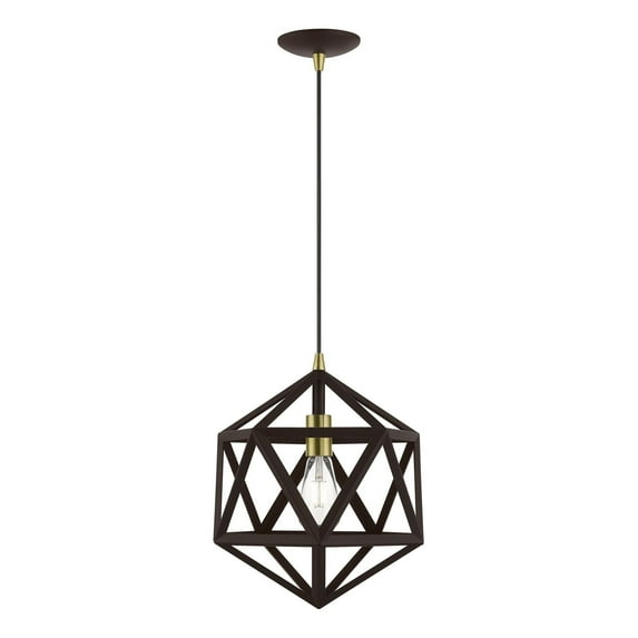 41328-07 Livex Lighting Ashland - 1 Light Pendant In Geometric Style-20.75 Inches Tall and 13 Inches Wide-Bronze/Antique Brass Finish -Traditional