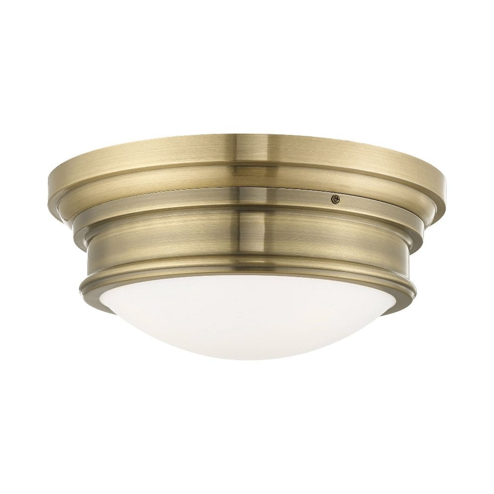 Antique Brass 3-Light Flush Mount with Satin White Glass