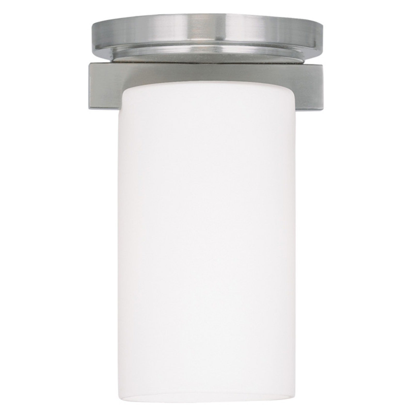 Delray 5 in. 1-Light Brushed Nickel Industrial Flush Mount with Satin Opal White Glass and No Bulbs Included