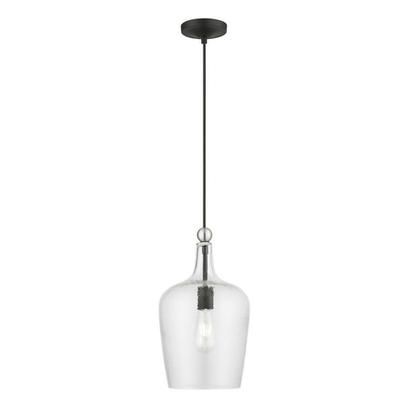 41237-04 Livex Lighting Avery - 1 Light Pendant In Transitional Style-22 Inches Tall and 9.25 Inches Wide-Black/Brushed Nickel Finish    -Traditional