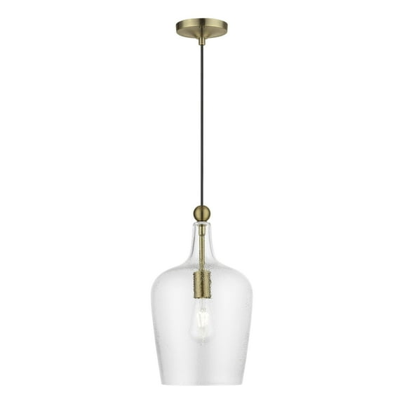 41237-01 Livex Lighting Avery - 1 Light Pendant In Transitional Style-22 Inches Tall and 9.25 Inches Wide-Antique Brass Finish -Traditional