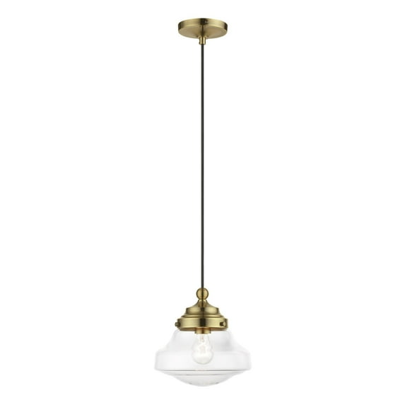 41293-01 Livex Lighting Avondale - 1 Light Mini Pendant In Nautical Style-15 Inches Tall and 9 Inches Wide-Antique Brass Finish -Traditional
