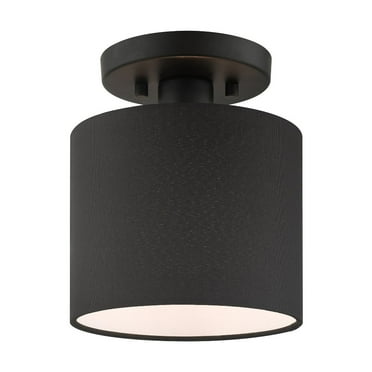 Livex Lighting Bainbridge 7" 1-Light Modern Metal & Fabric Semi Flush in Black