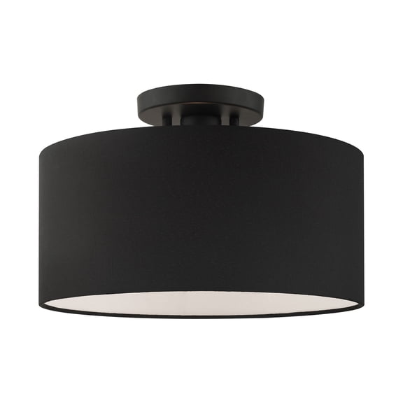 Livex Lighting Bainbridge 13" 1-Light Modern Metal & Fabric Semi Flush in Black