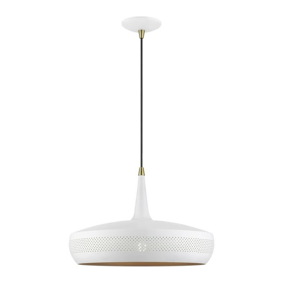 49353-03 Livex Lighting Banbury - 1 Light Pendant In Geometric Style-17.5 Inches Tall and 17 Inches Wide-White/Antique Brass Finish    -Traditional