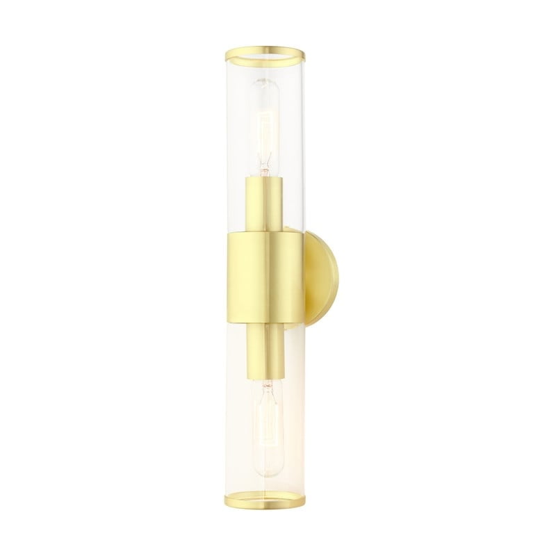Bancroft Satin Brass 2-Light Vanity with Clear Glass Shades