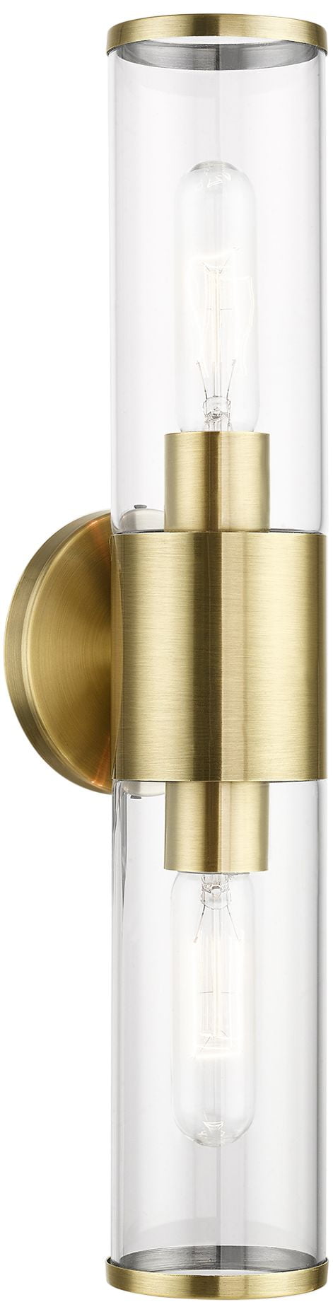 Antique Brass Dual Cylinder Vanity Sconce with Dimmable Lighting