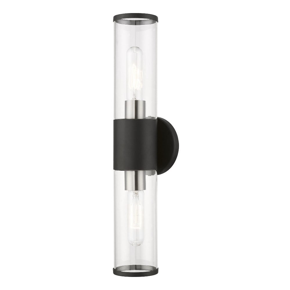 Bancroft Sleek Black Steel 2-Light Vanity Sconce with Clear Glass